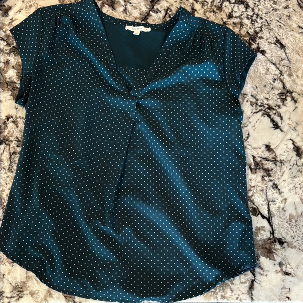 Blue Short Sleeve Notched Collar Blouse